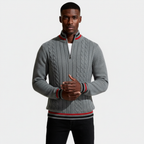 Cable Knit Half-Zip Sweater Ribbed Trim for Men