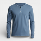 Long Sleeve Henley Shirt Button Placket Regular Fit for Men