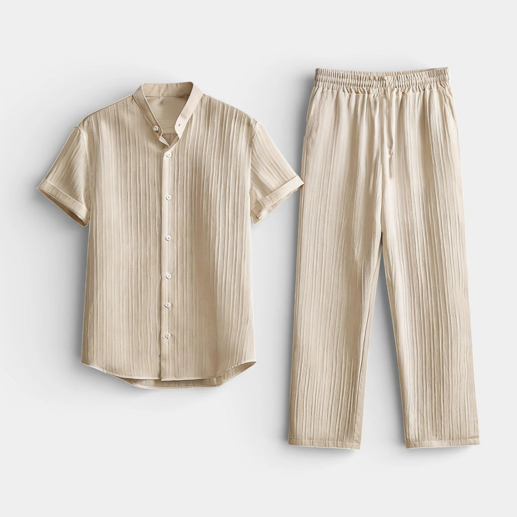 Button-Up Shirt Straight Leg Pants Two-Piece Set for Men