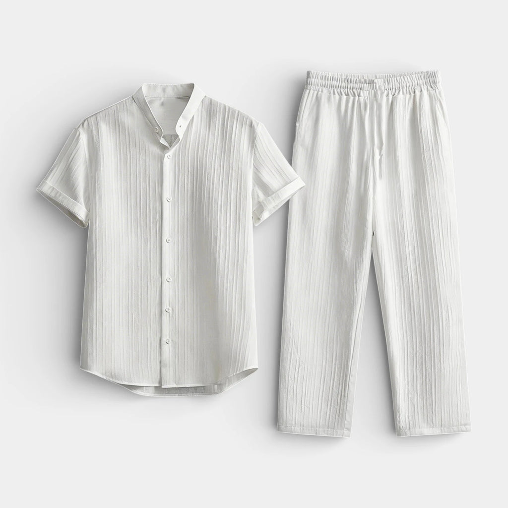 Button-Up Shirt Straight Leg Pants Two-Piece Set for Men