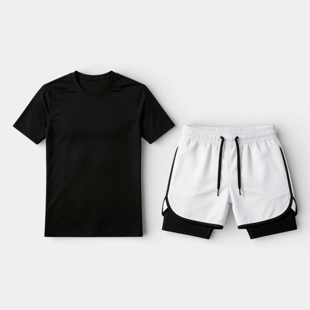 Athletic T-Shirt Layered Shorts Two-Piece Set for Men