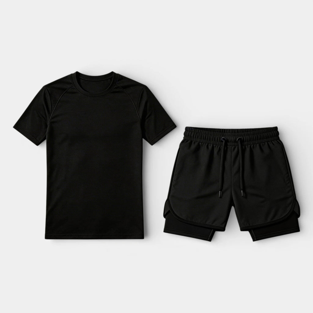 Athletic T-Shirt Layered Shorts Two-Piece Set for Men