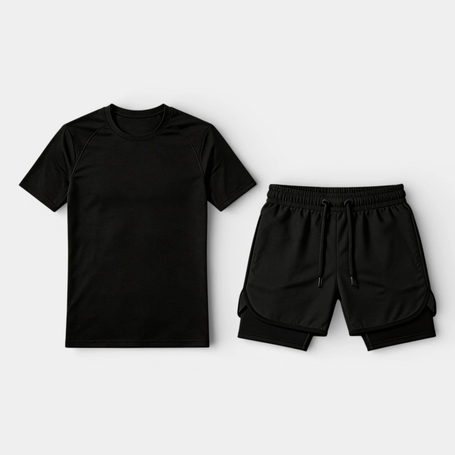 Athletic T-Shirt Layered Shorts Two-Piece Set for Men