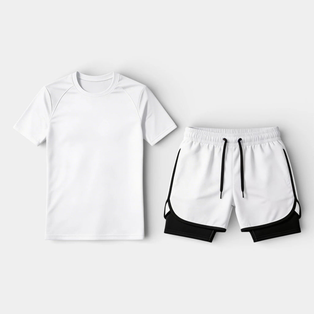Athletic T-Shirt Layered Shorts Two-Piece Set for Men