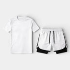 Athletic T-Shirt Layered Shorts Two-Piece Set for Men