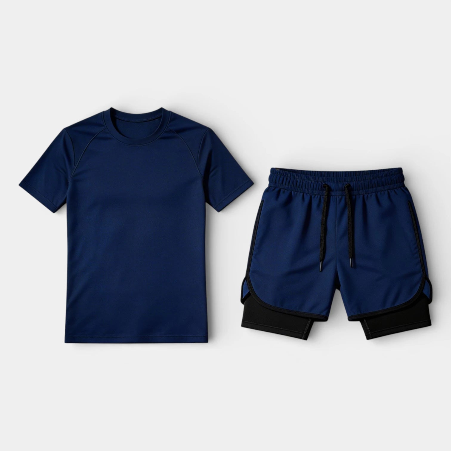 Athletic T-Shirt Layered Shorts Two-Piece Set for Men