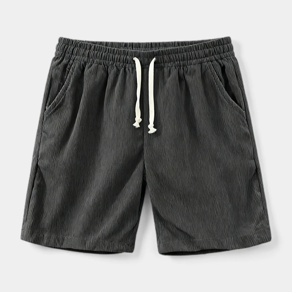 Ribbed Drawstring Shorts Elastic Waist Relaxed Fit for Men