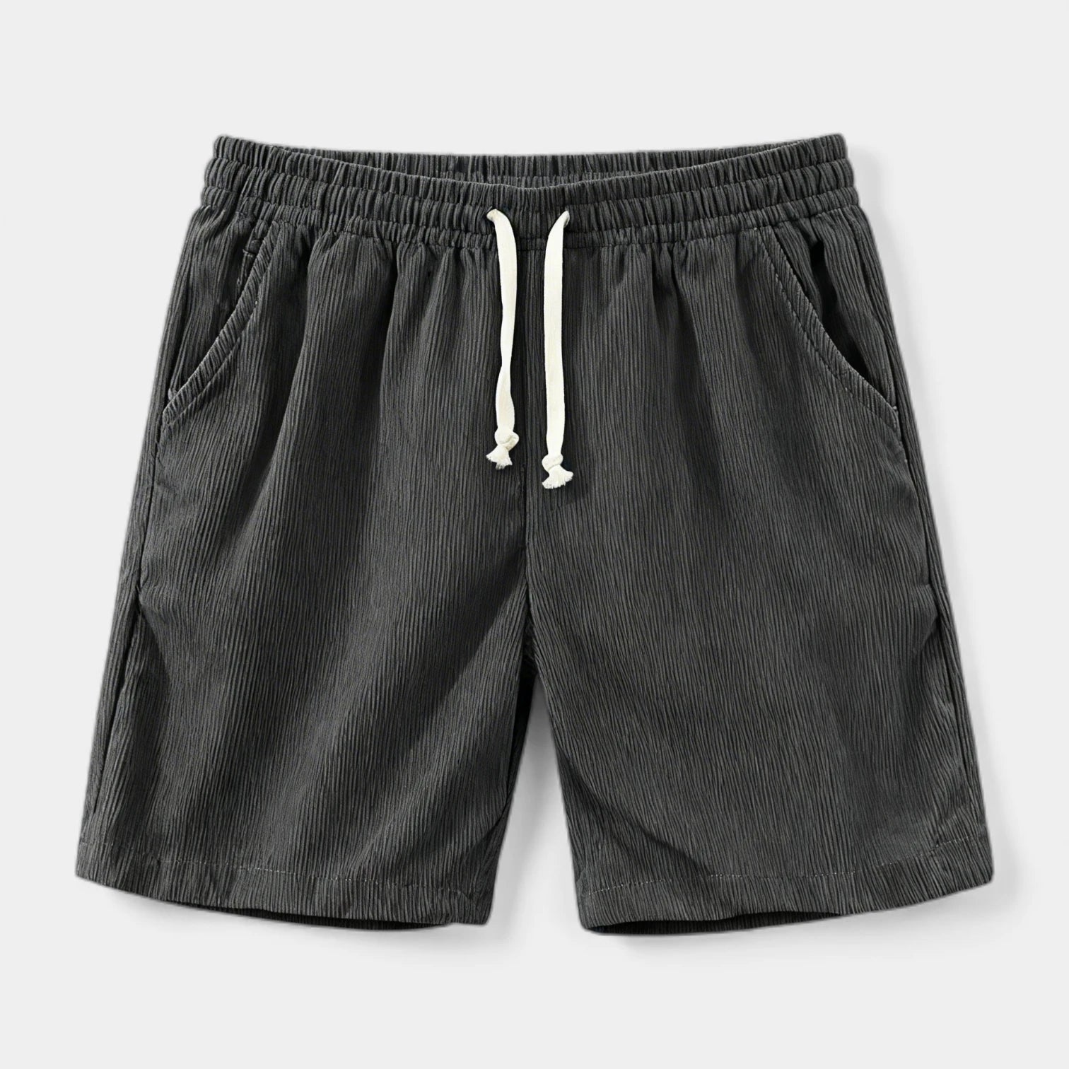 Ribbed Drawstring Shorts Elastic Waist Relaxed Fit for Men