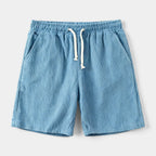 Ribbed Drawstring Shorts Elastic Waist Relaxed Fit for Men