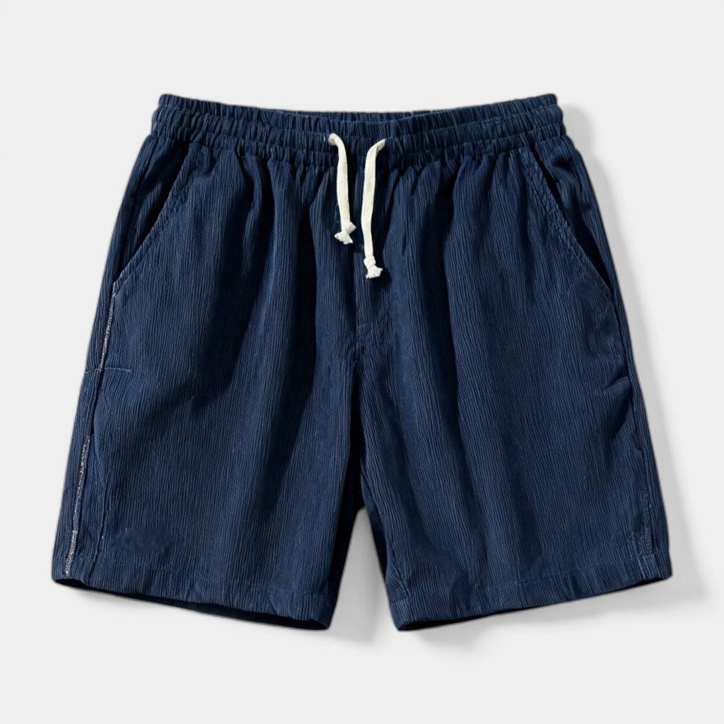 Ribbed Drawstring Shorts Elastic Waist Relaxed Fit for Men