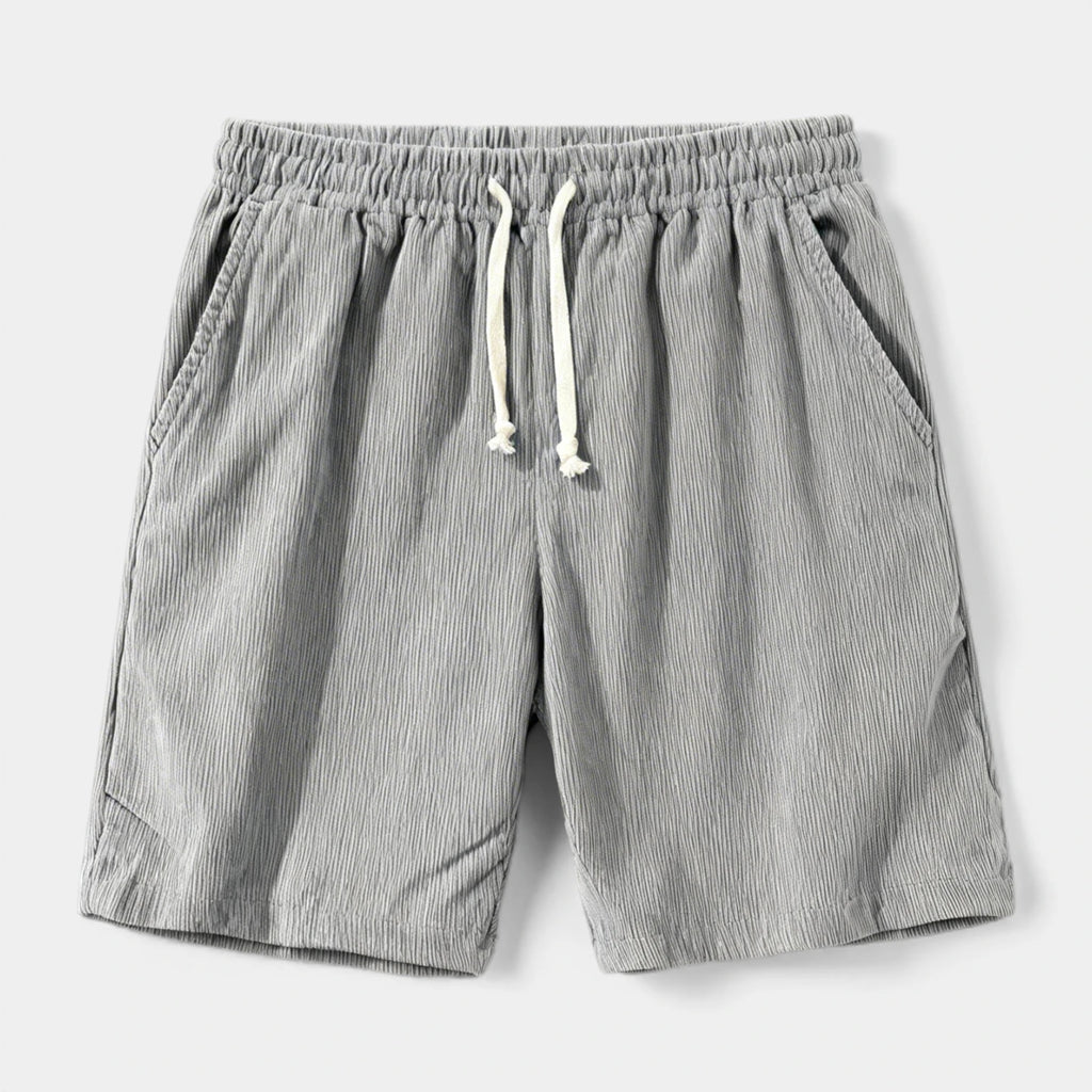 Ribbed Drawstring Shorts Elastic Waist Relaxed Fit for Men
