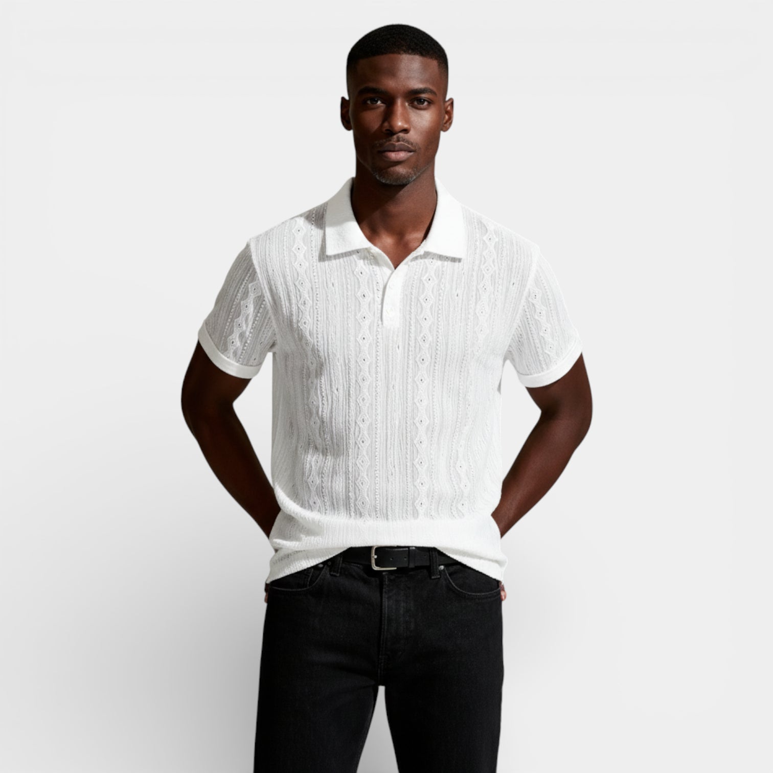 Geometric Pattern Short Sleeve Polo Shirt for Men
