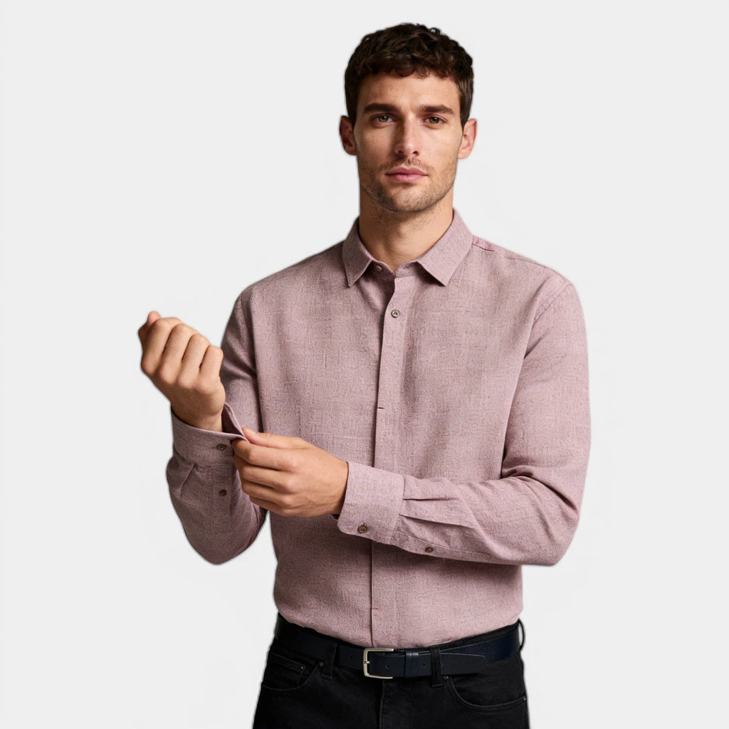 Textured Button-Up Shirt Spread Collar for Men