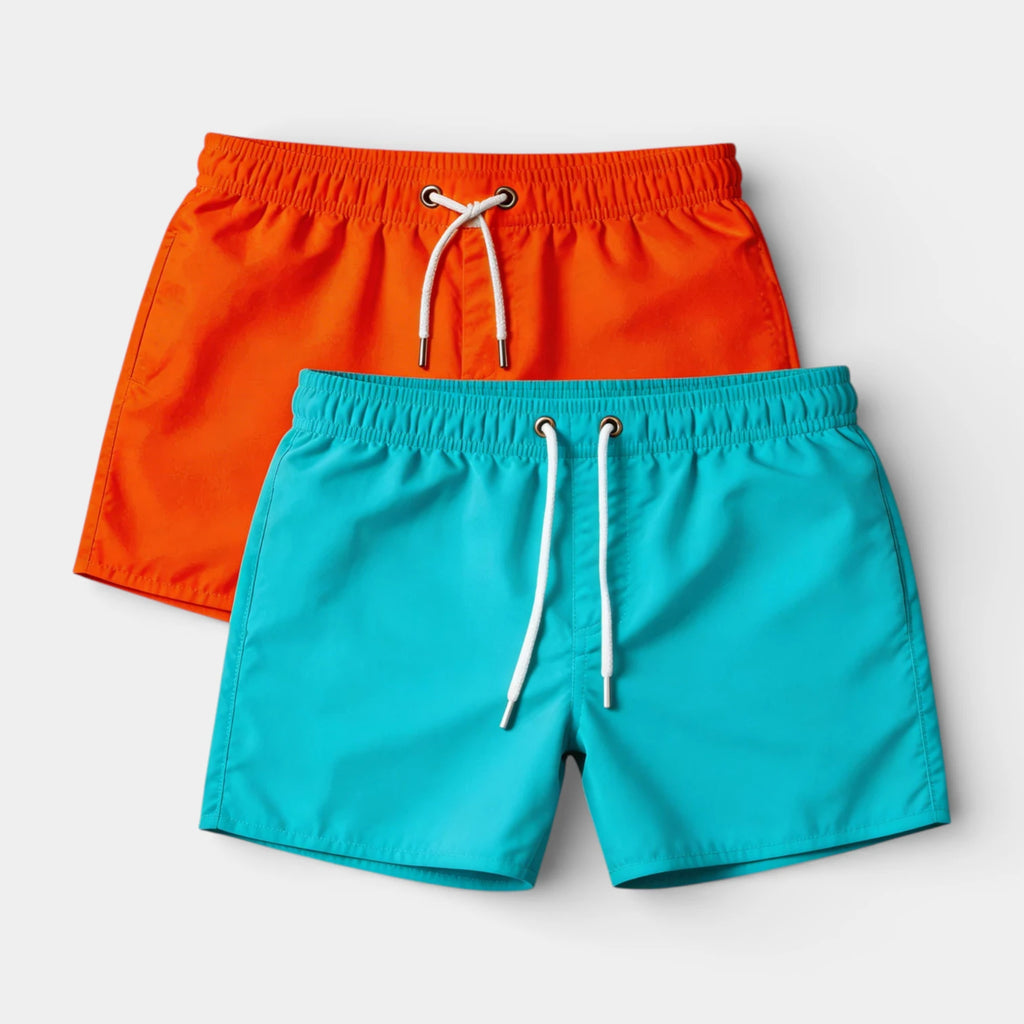 Solid Swim Shorts Elastic Drawstring Waist for Men