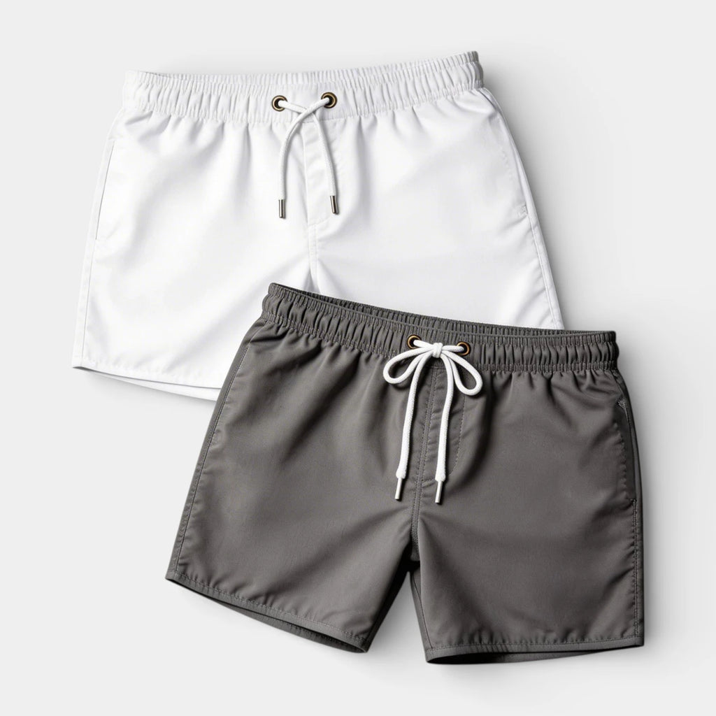 Solid Swim Shorts Elastic Drawstring Waist for Men