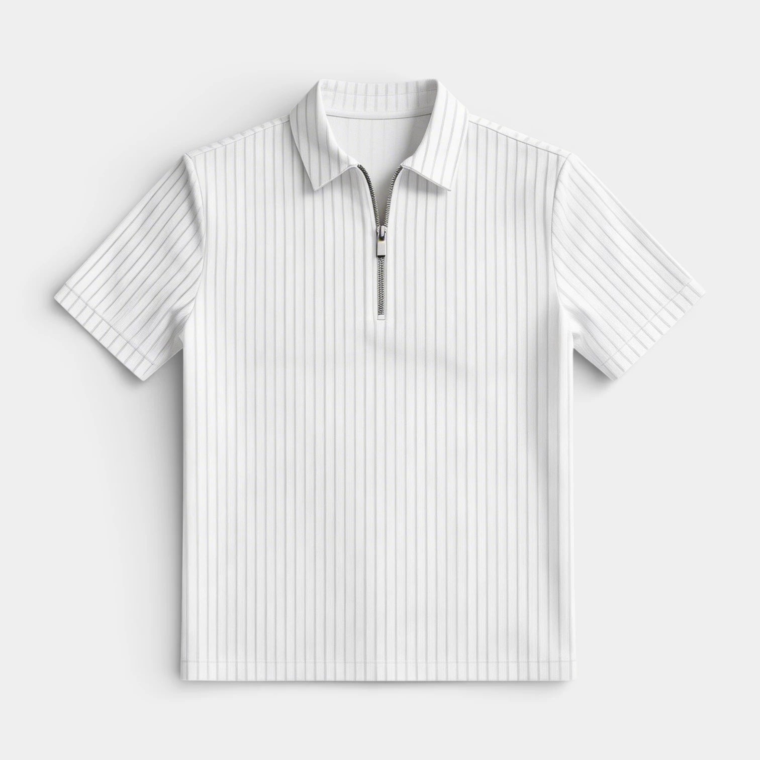Ribbed Knit Zip Polo Shirt Short Sleeve Regular Fit for Men