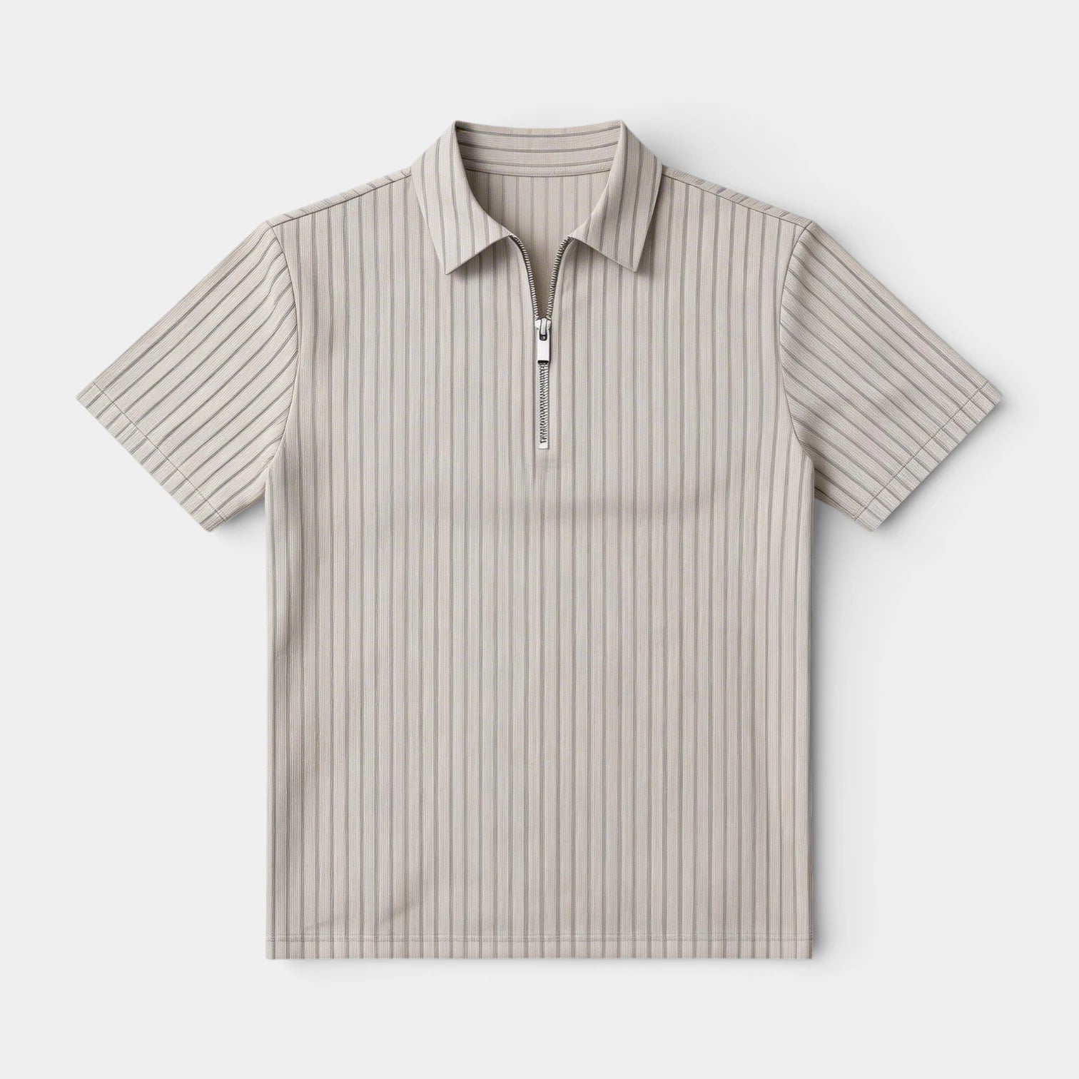 Ribbed Knit Zip Polo Shirt Short Sleeve Regular Fit for Men