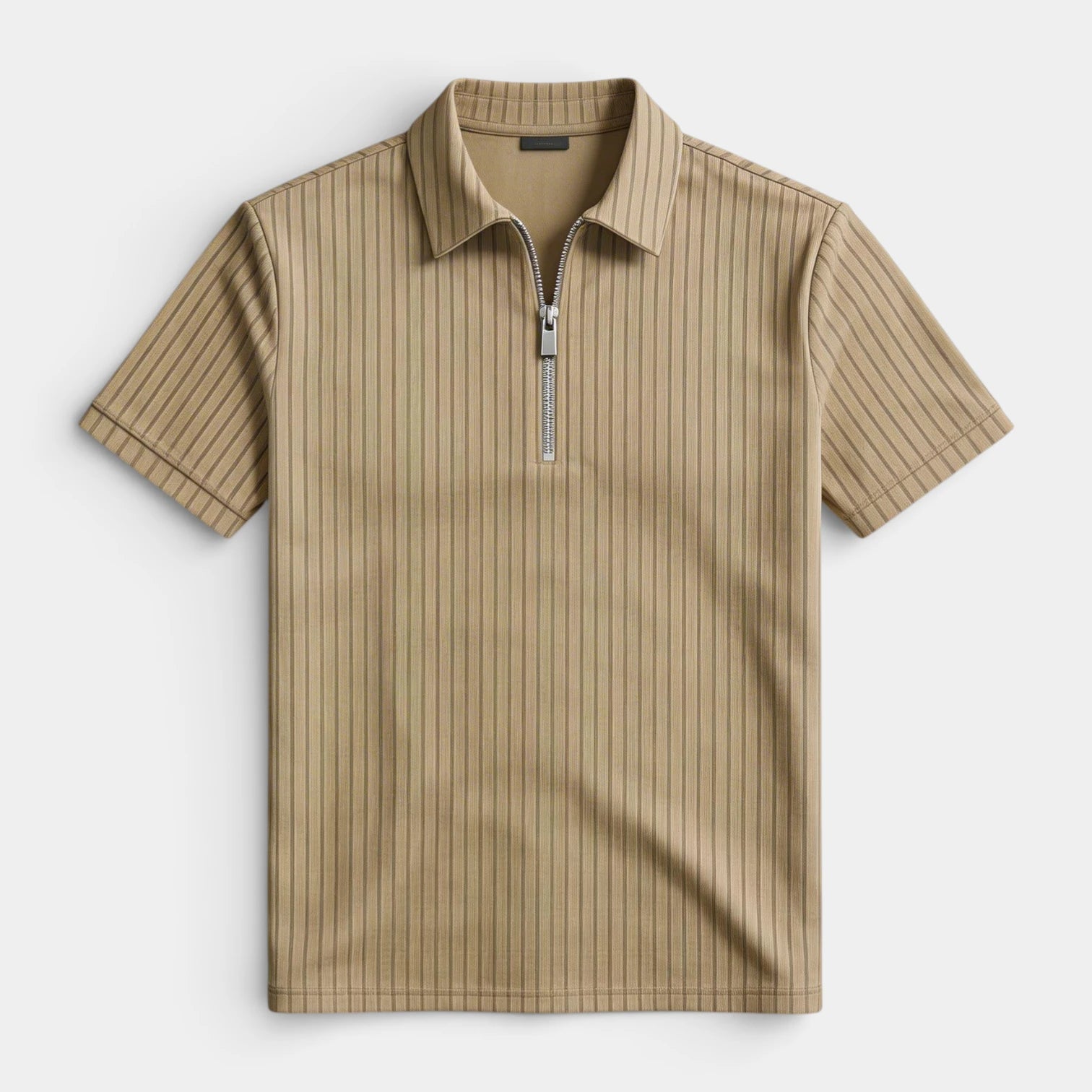 Ribbed Knit Zip Polo Shirt Short Sleeve Regular Fit for Men