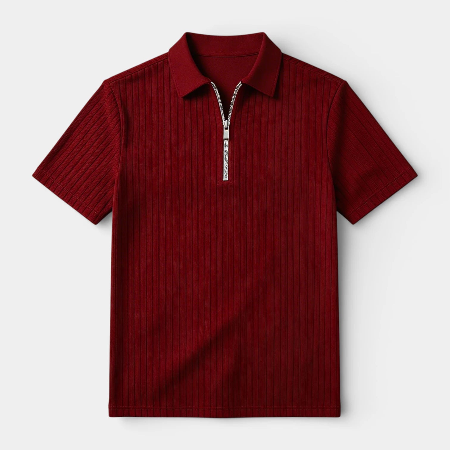 Ribbed Knit Zip Polo Shirt Short Sleeve Regular Fit for Men