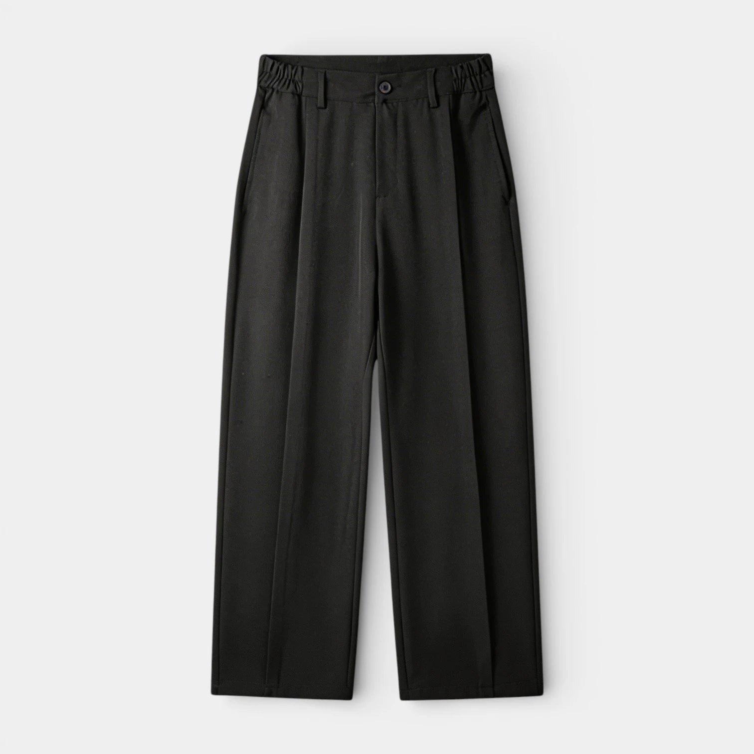 Pleated Front Straight Leg Trousers Elastic Waist for Men