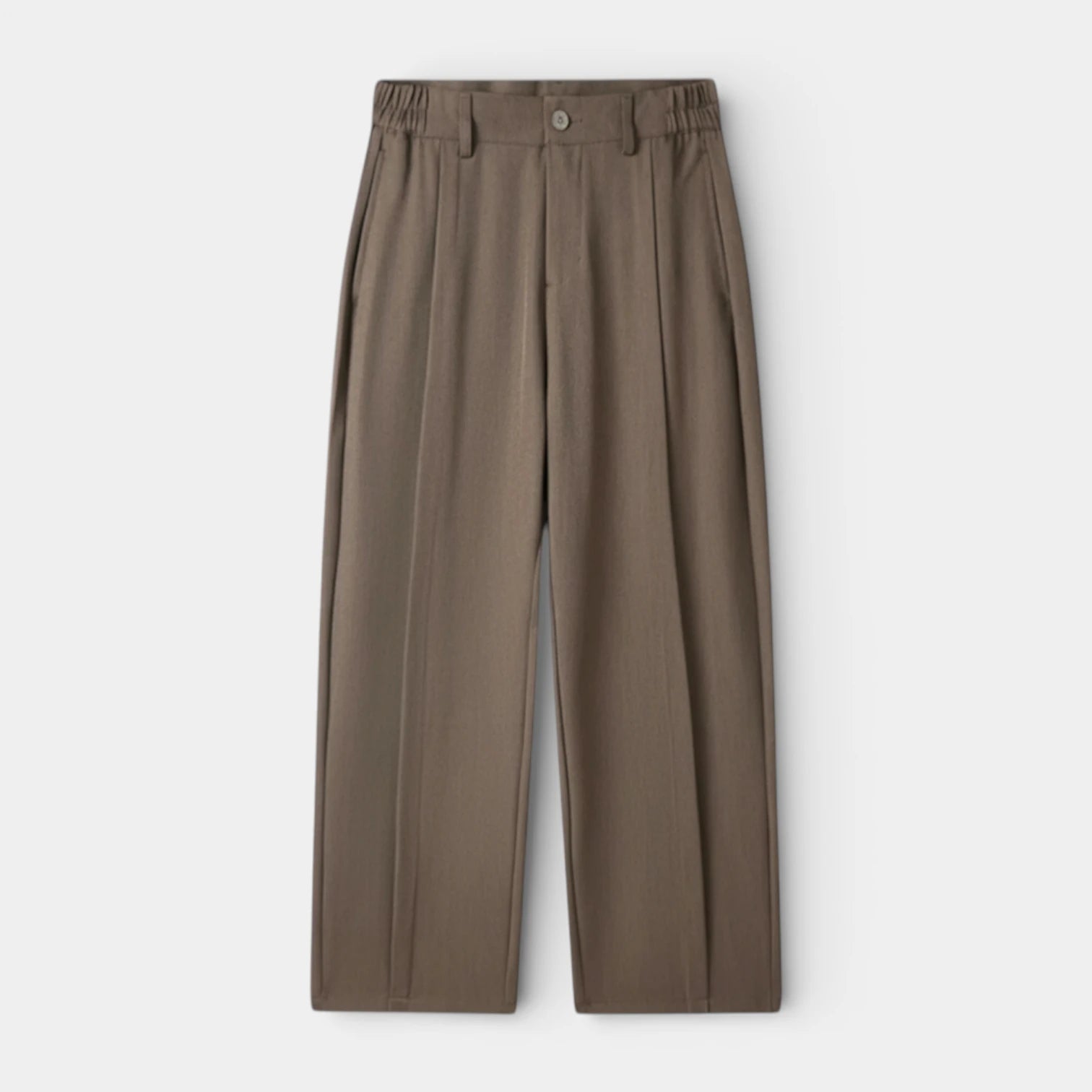 Pleated Front Straight Leg Trousers Elastic Waist for Men