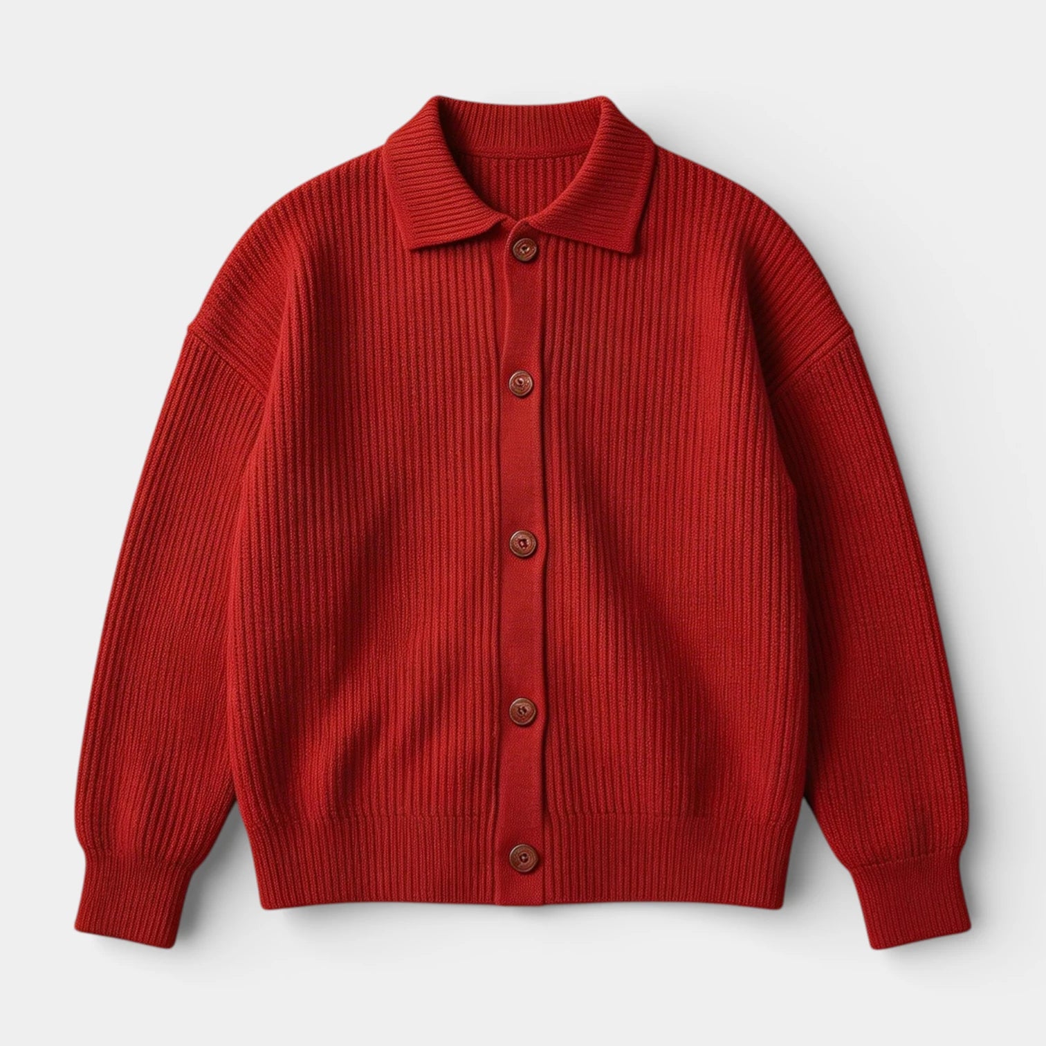 Collared Button-Up Rib Knit Cardigan Regular Fit for Men