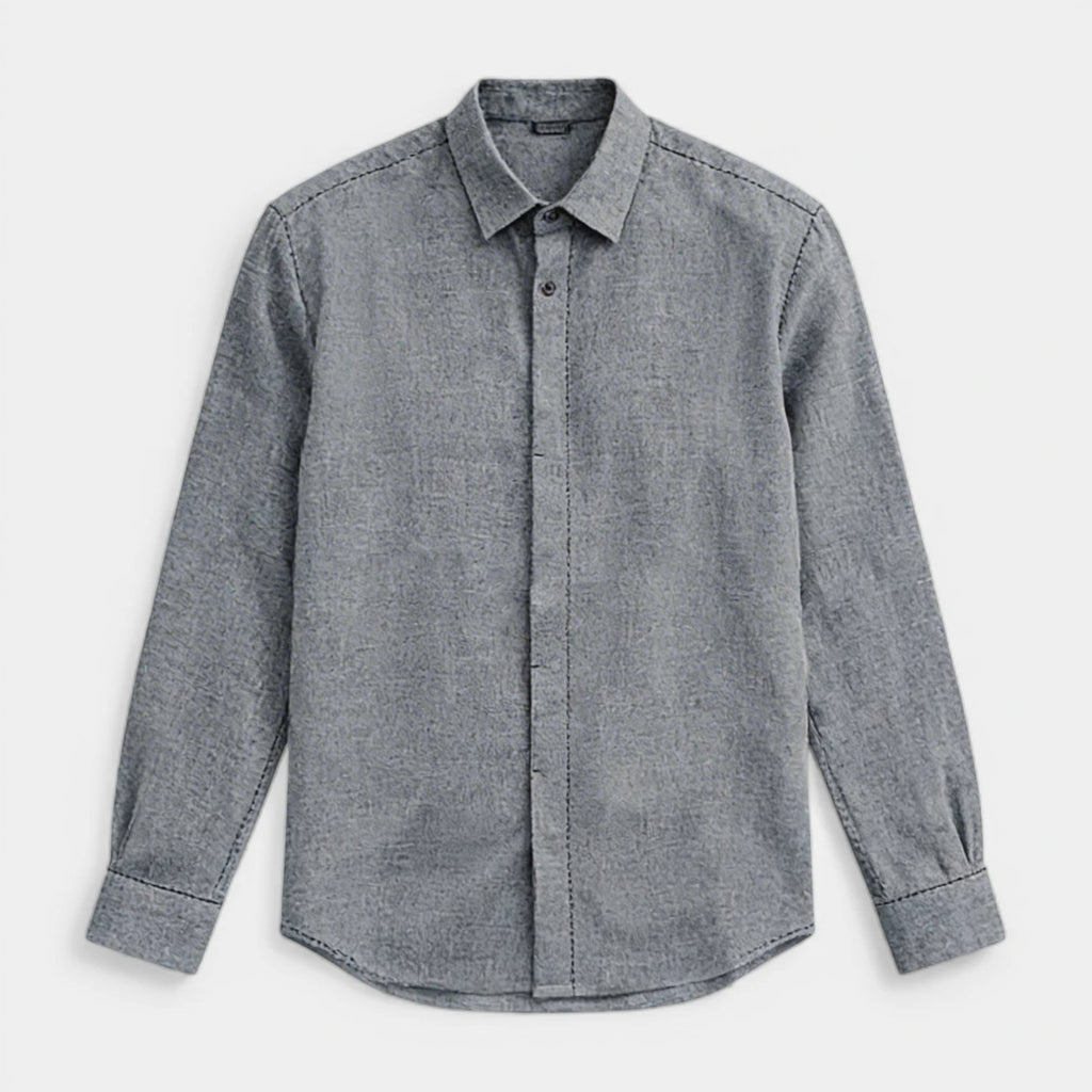 Textured Button-Up Shirt Spread Collar for Men