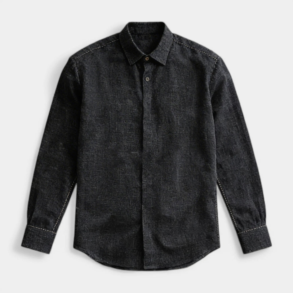 Textured Button-Up Shirt Spread Collar for Men