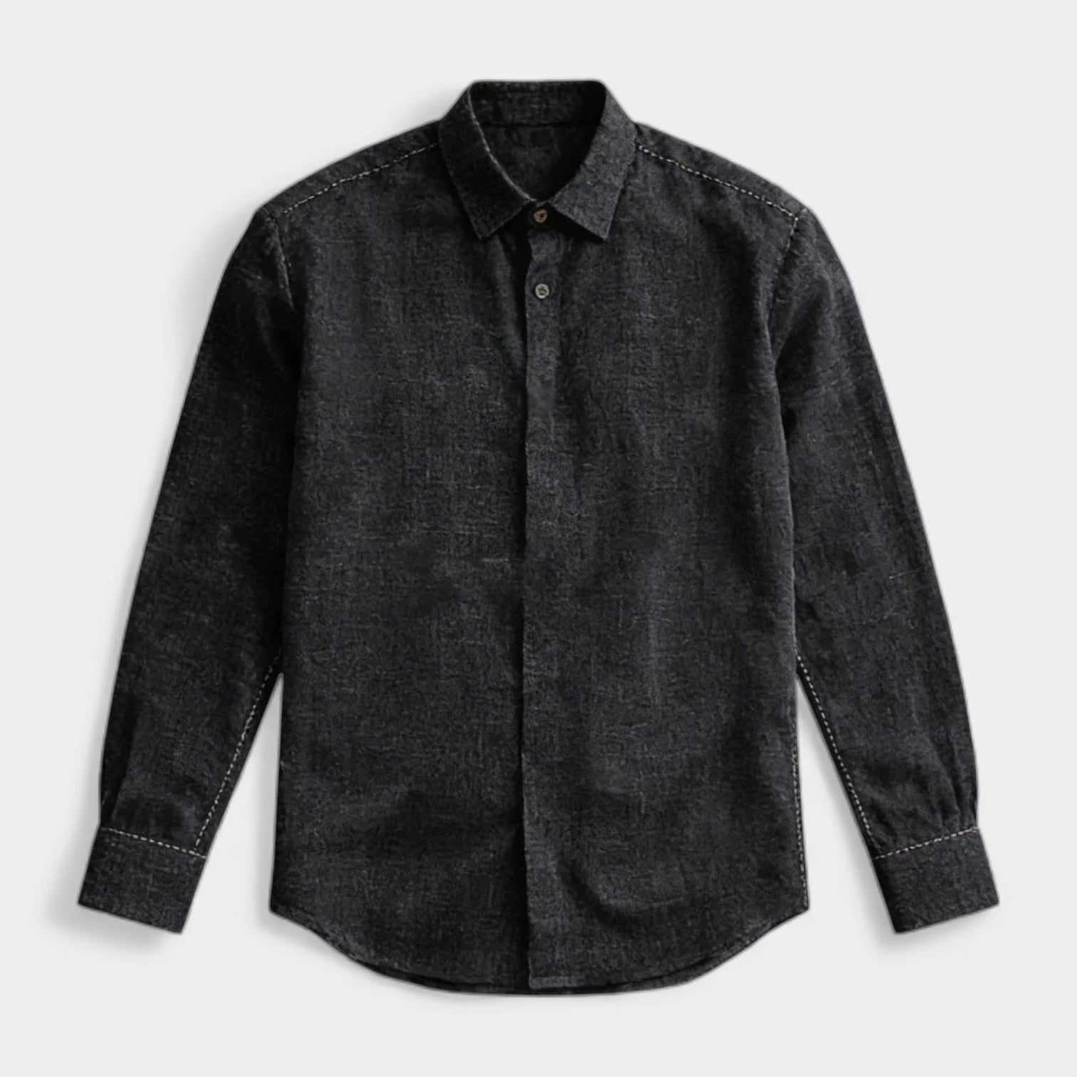 Textured Button-Up Shirt Spread Collar for Men