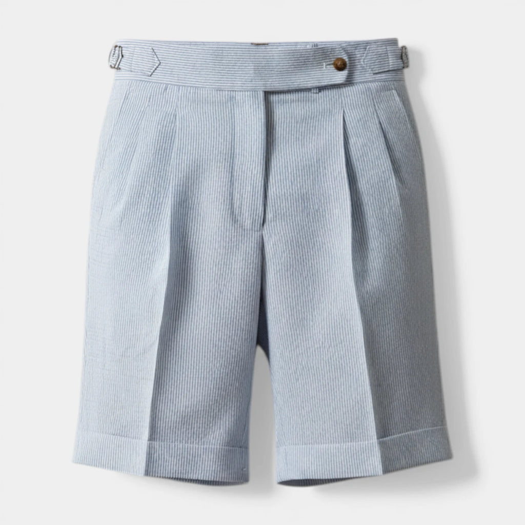 Pleated Shorts Striped Texture Side Adjuster Relaxed Fit for Men