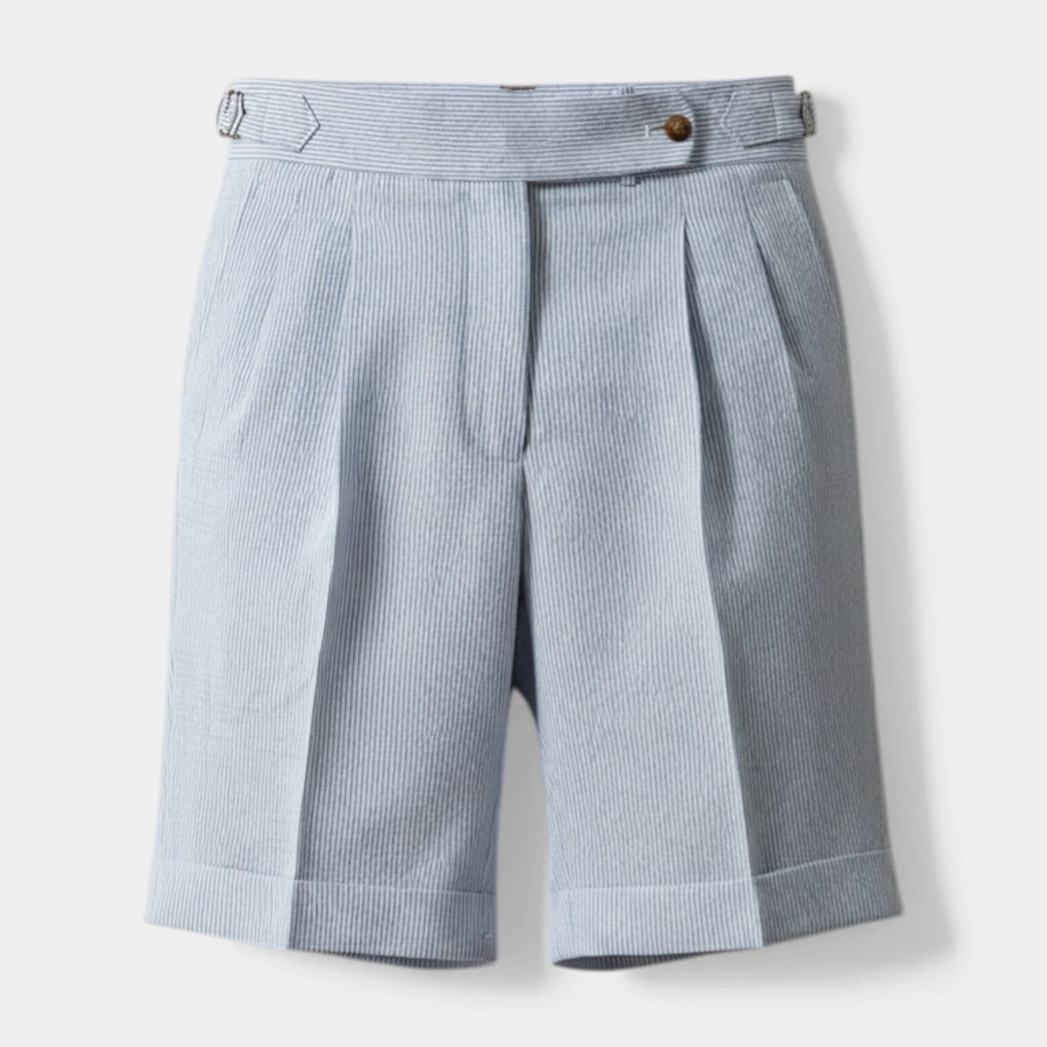 Pleated Shorts Striped Texture Side Adjuster Relaxed Fit for Men