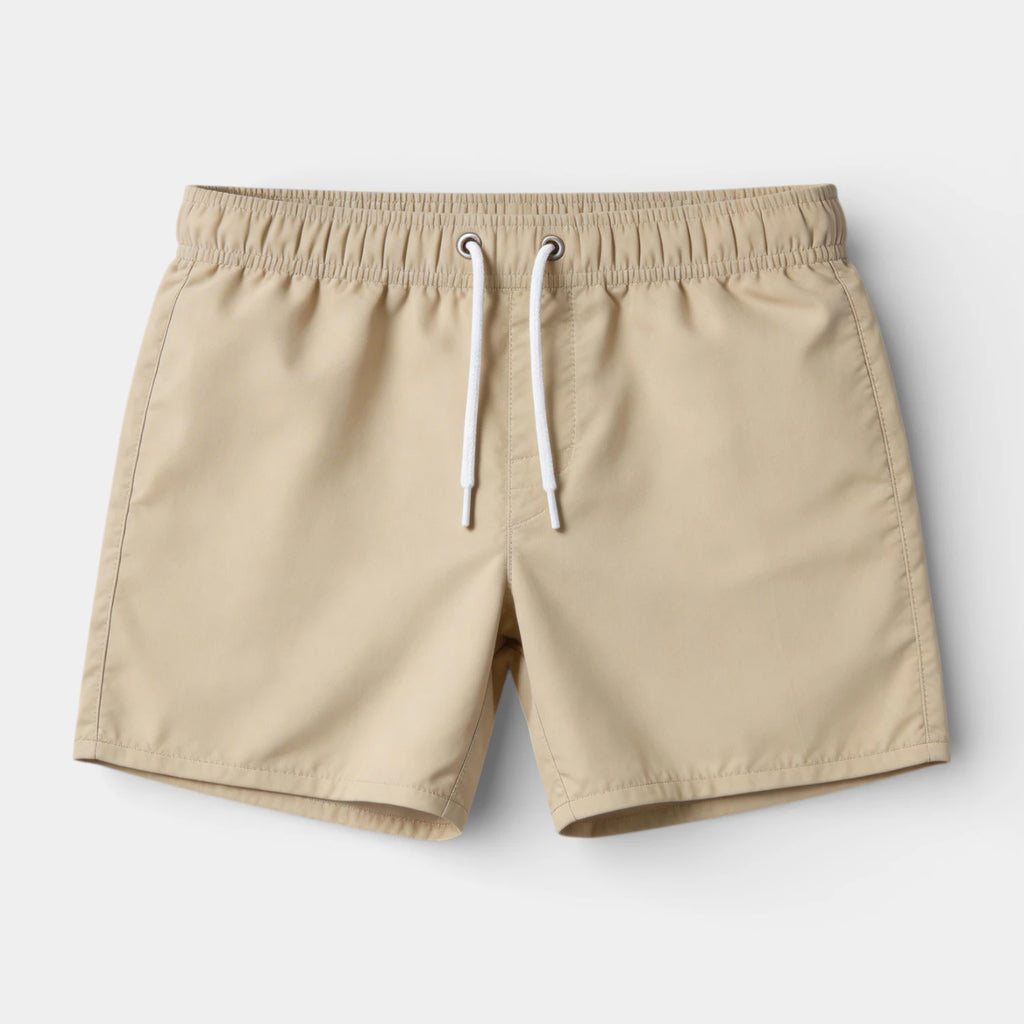 Solid Swim Shorts Elastic Drawstring Waist for Men