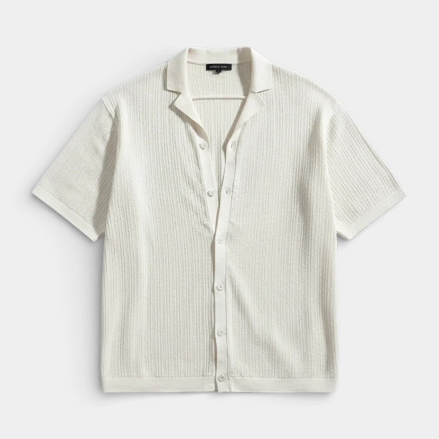 Ribbed Knit Short Sleeve Button-Up Camp Collar for Men