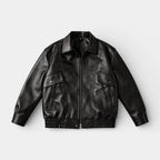 Zip Front Leather Look Jacket Chest Pockets for Men