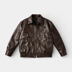 Zip Front Leather Look Jacket Chest Pockets for Men
