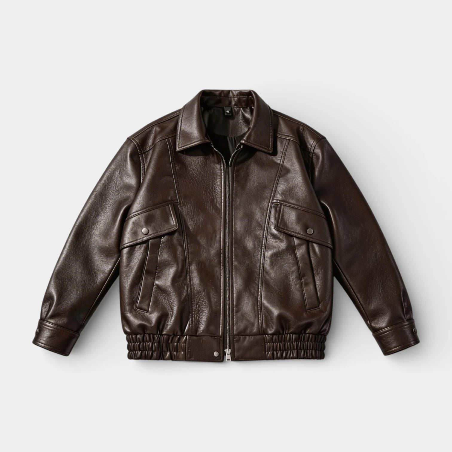 Zip Front Leather Look Jacket Chest Pockets for Men