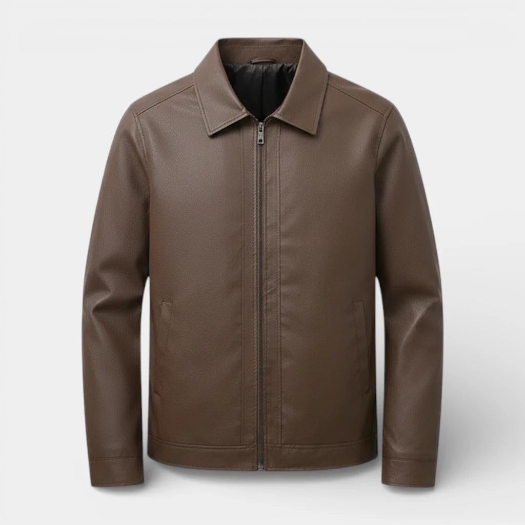Zip Front Leather Look Jacket Regular Fit for Men