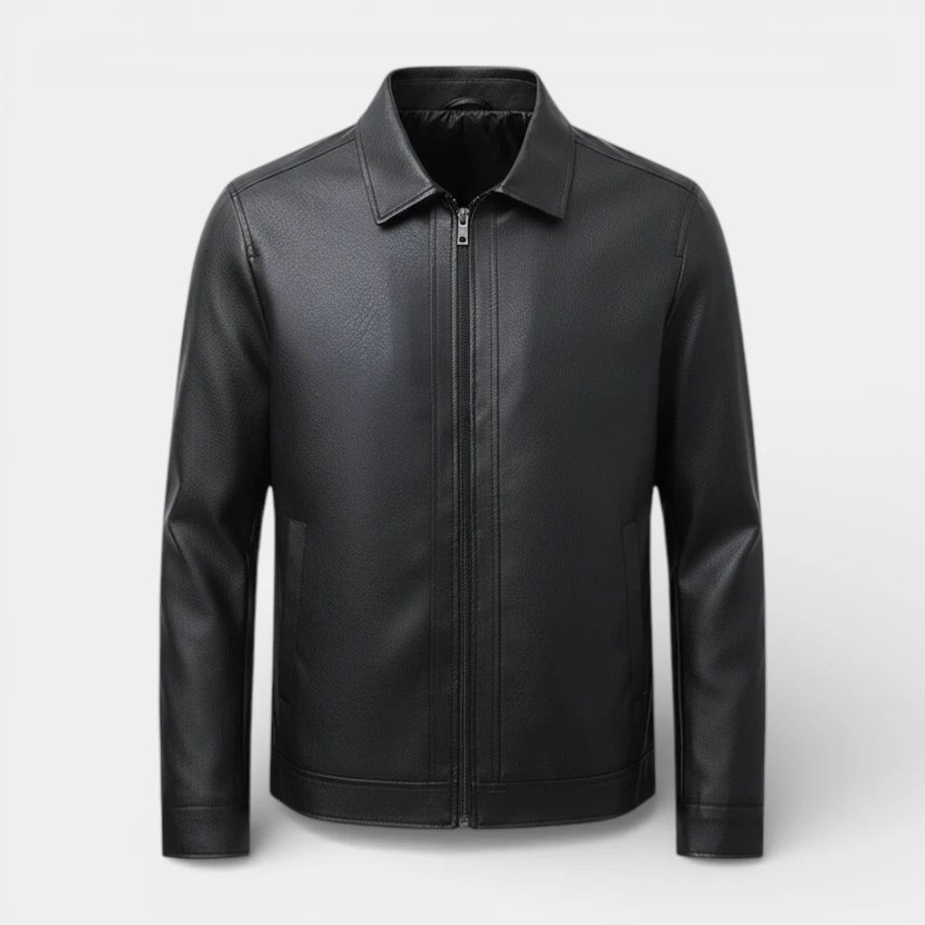 Zip Front Leather Look Jacket Regular Fit for Men