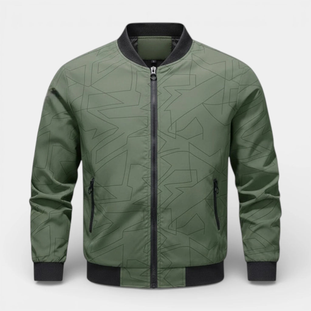 Geometric Pattern Zip-Up Bomber Jacket Regular Fit for Men