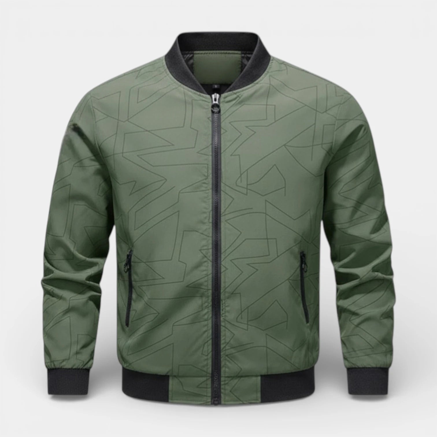 Geometric Pattern Zip-Up Bomber Jacket Regular Fit for Men