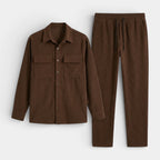 Ribbed Texture Button-Up Shirt Pants Set for Men