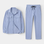 Ribbed Texture Button-Up Shirt Pants Set for Men