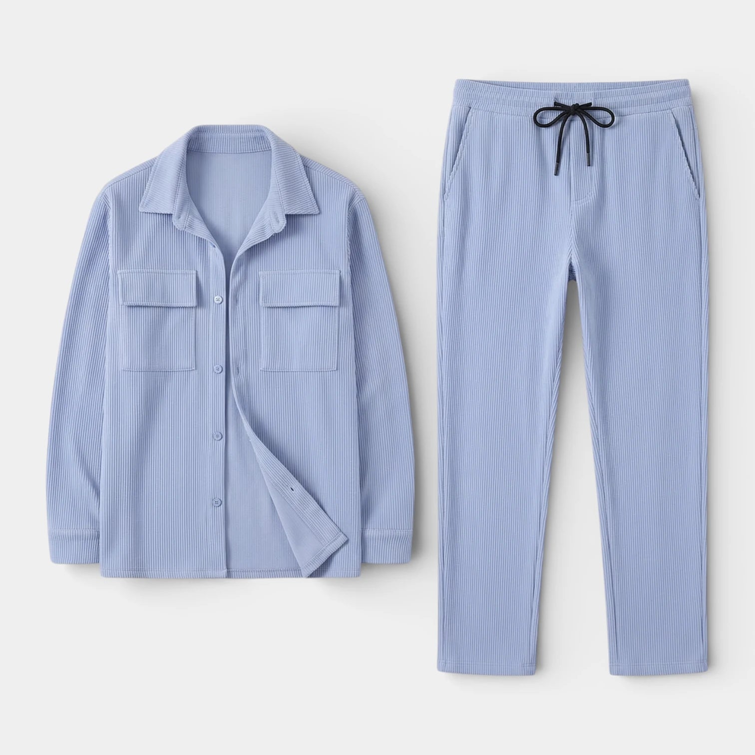Ribbed Texture Button-Up Shirt Pants Set for Men