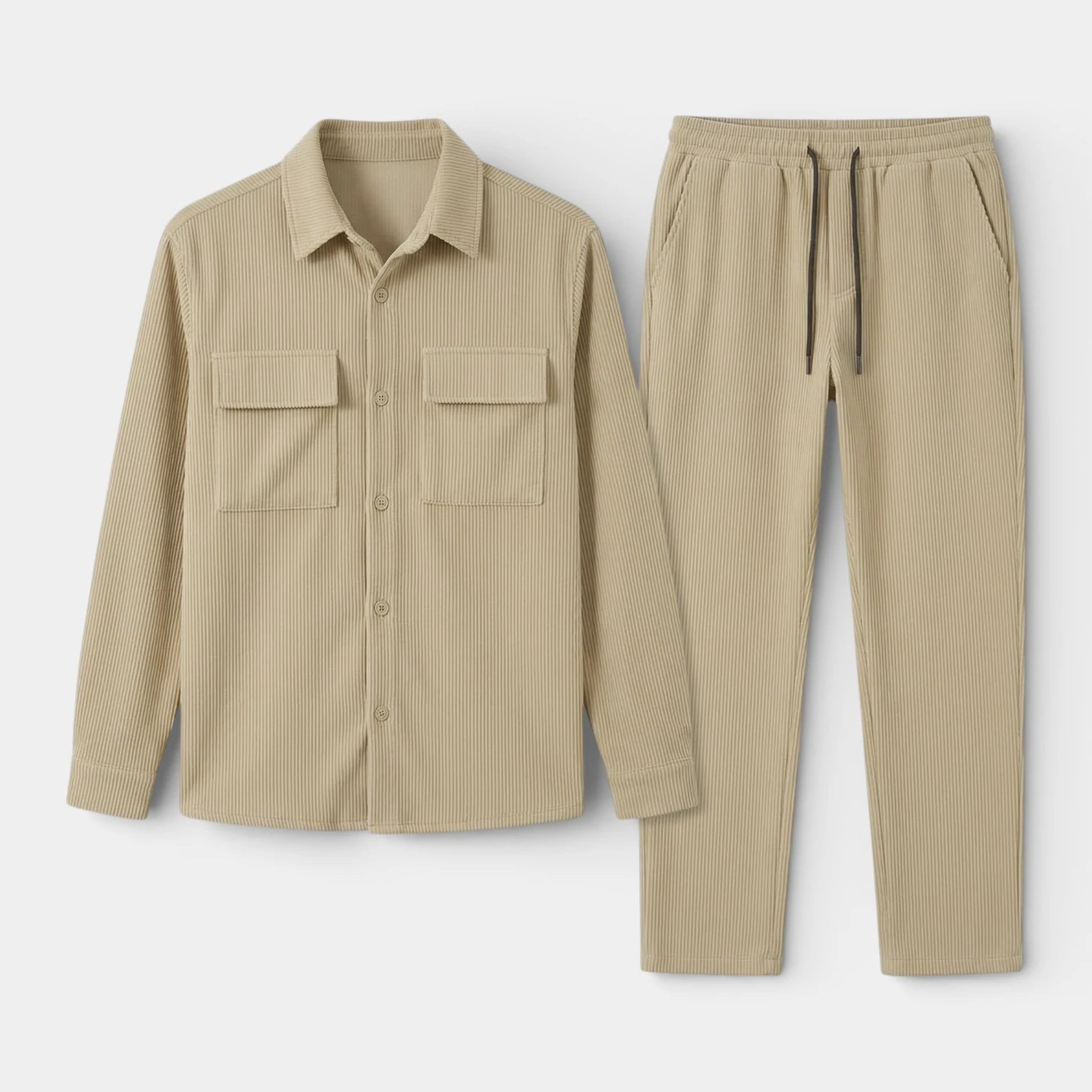 Ribbed Texture Button-Up Shirt Pants Set for Men