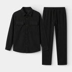 Ribbed Texture Button-Up Shirt Pants Set for Men