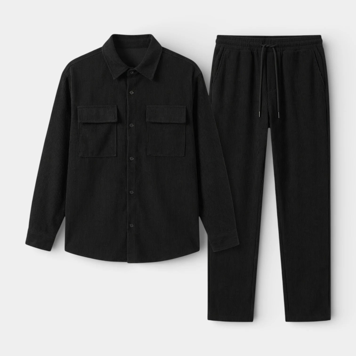 Ribbed Texture Button-Up Shirt Pants Set for Men