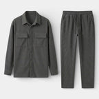 Ribbed Texture Button-Up Shirt Pants Set for Men