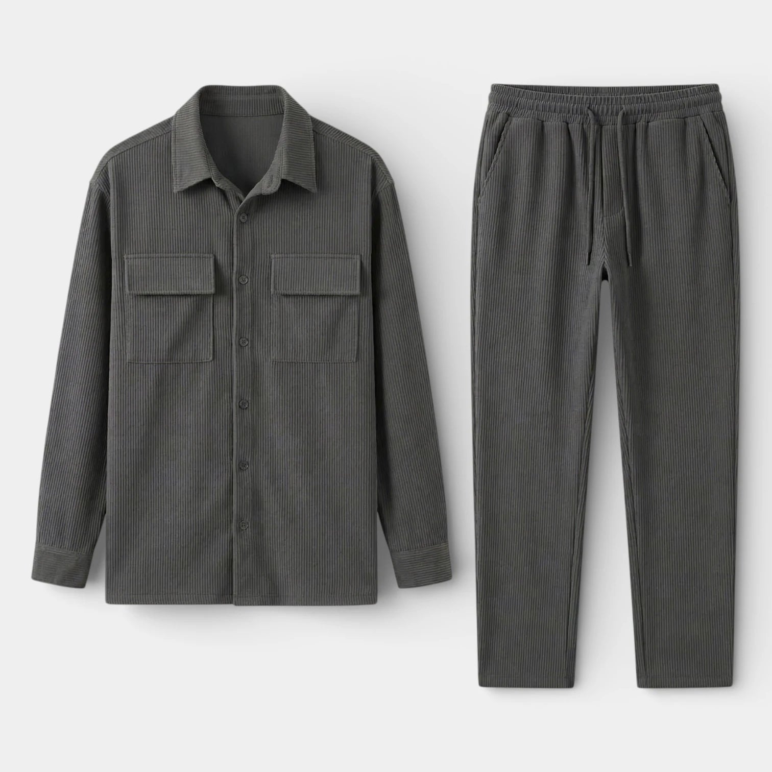Ribbed Texture Button-Up Shirt Pants Set for Men