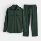 Ribbed Texture Button-Up Shirt Pants Set for Men