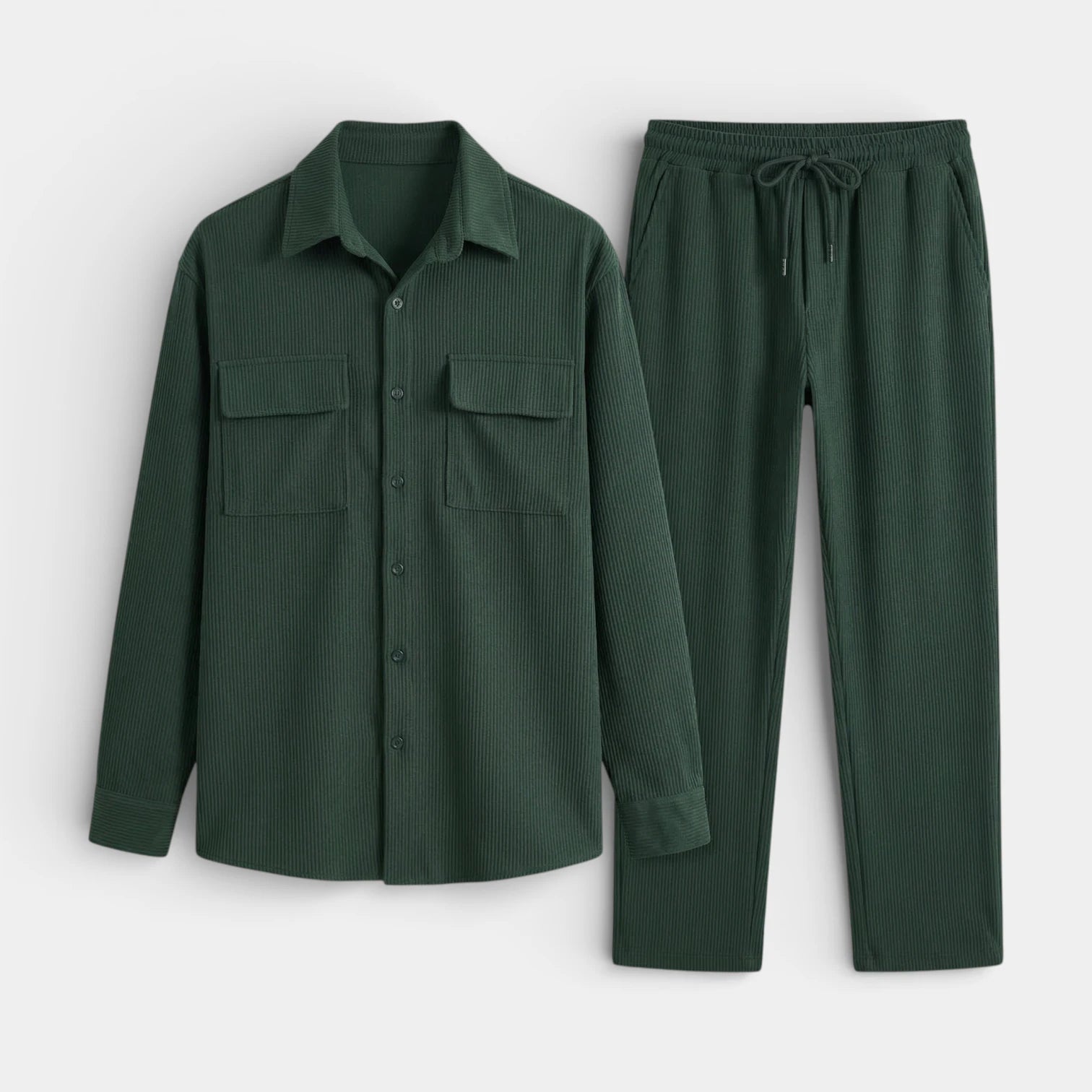 Ribbed Texture Button-Up Shirt Pants Set for Men